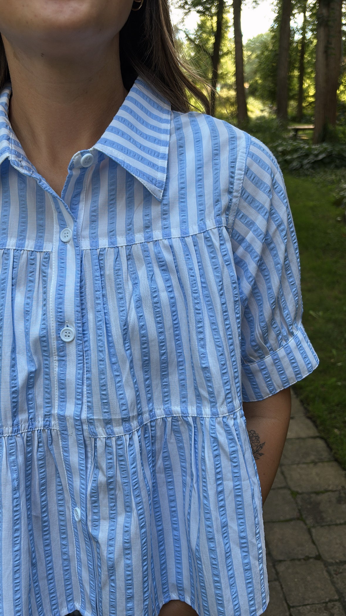 striped tiered button-up