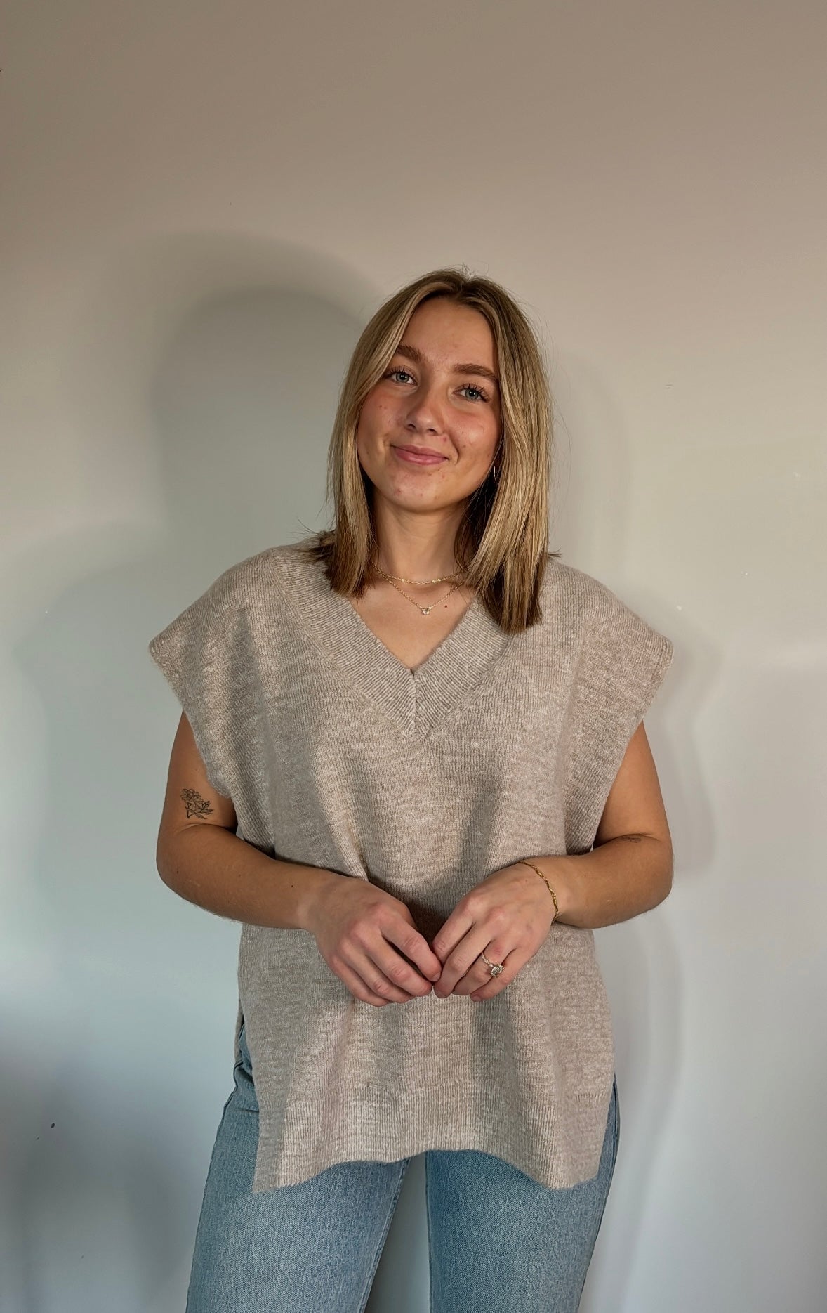 oatmeal knit sweater vest