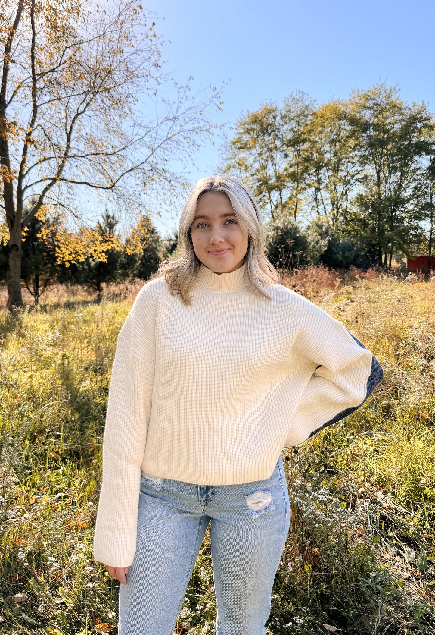 two-toned turtleneck sweater