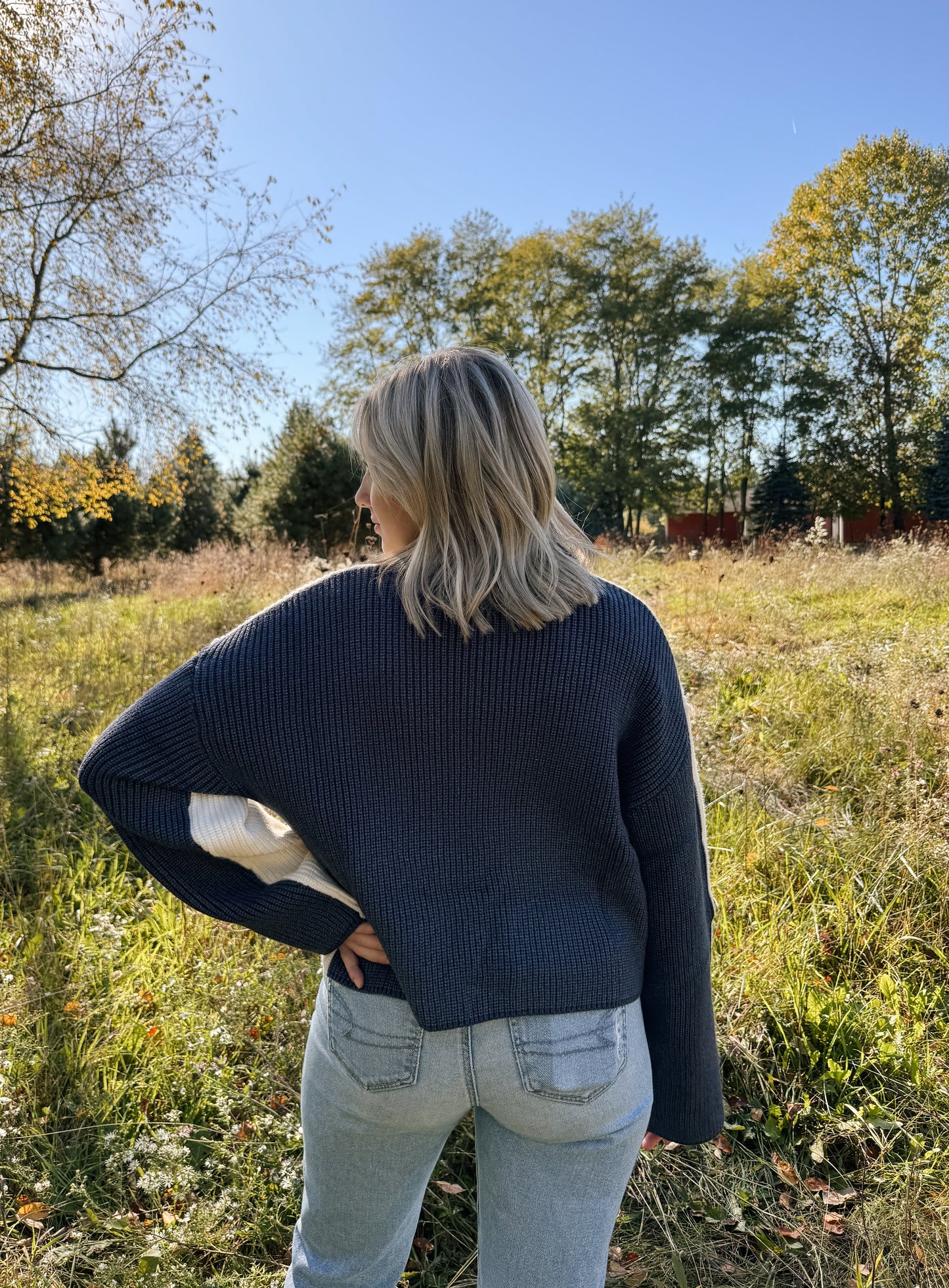 two-toned turtleneck sweater