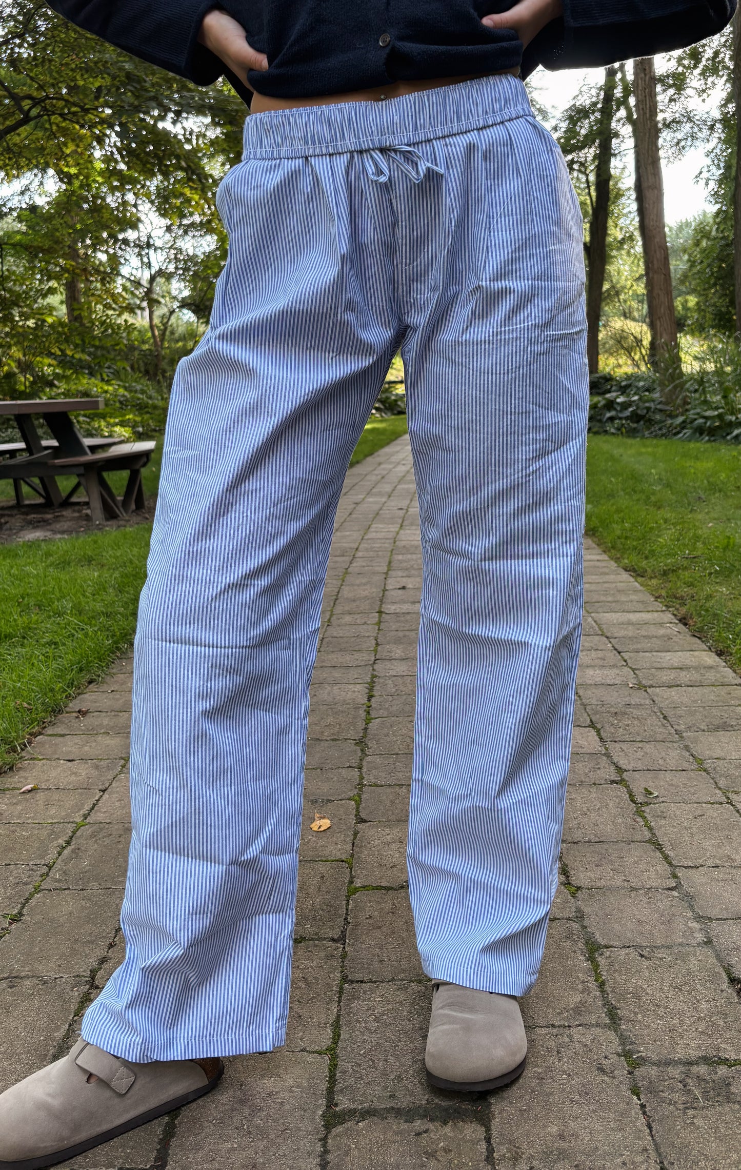 blue striped pants