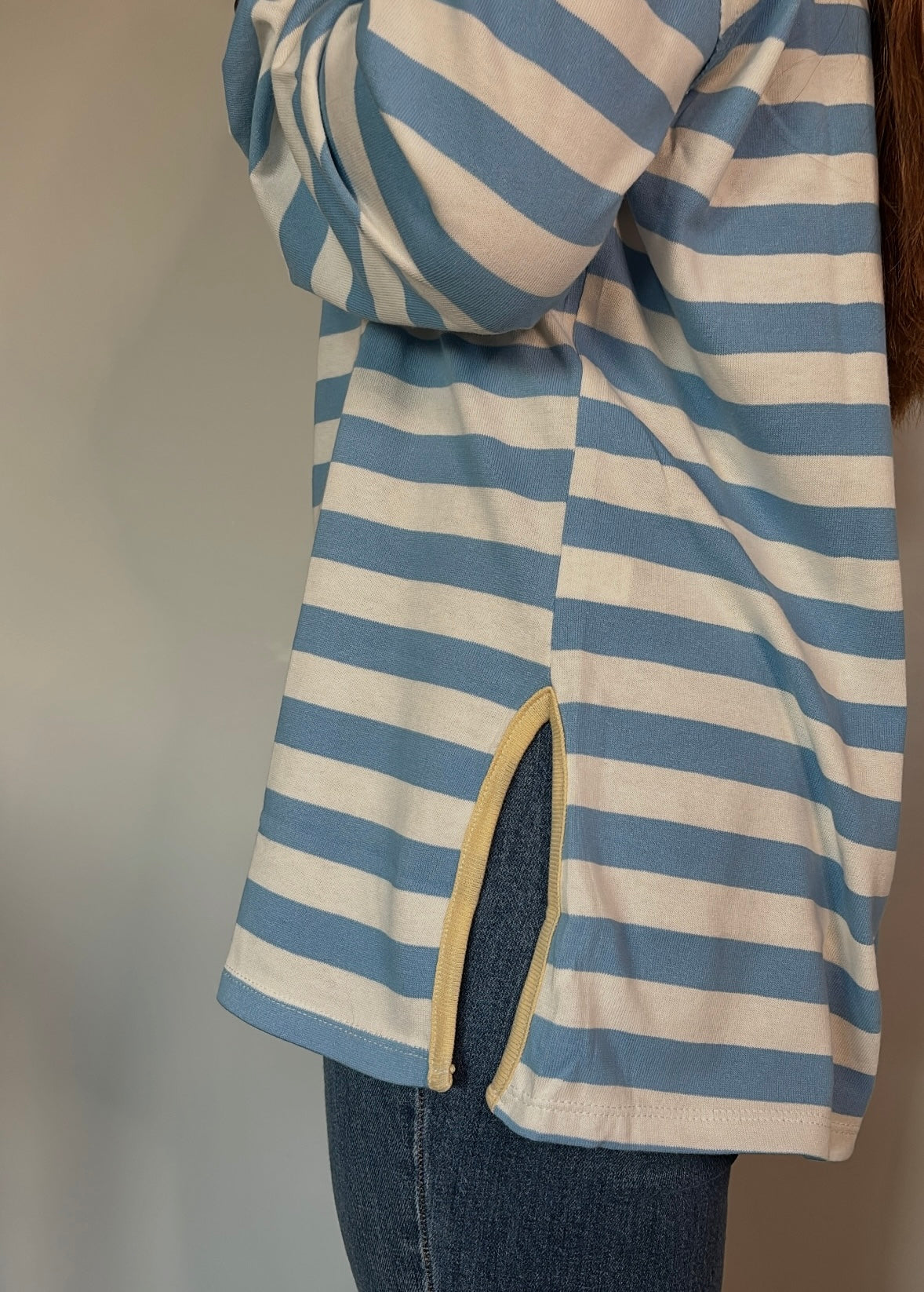 blue + white striped long sleeve