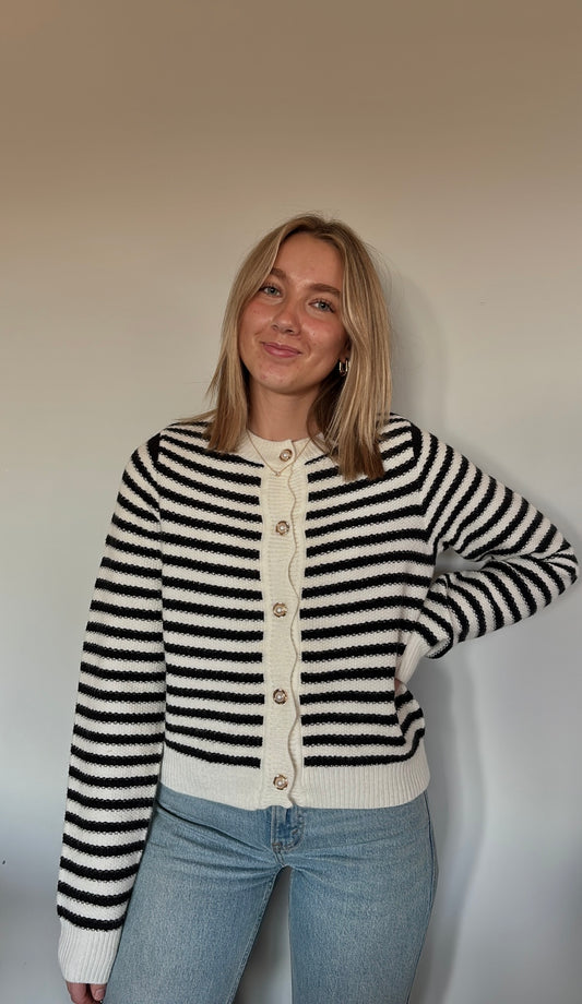 black & white striped cardigan