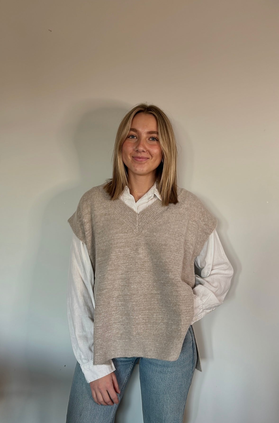 oatmeal knit sweater vest