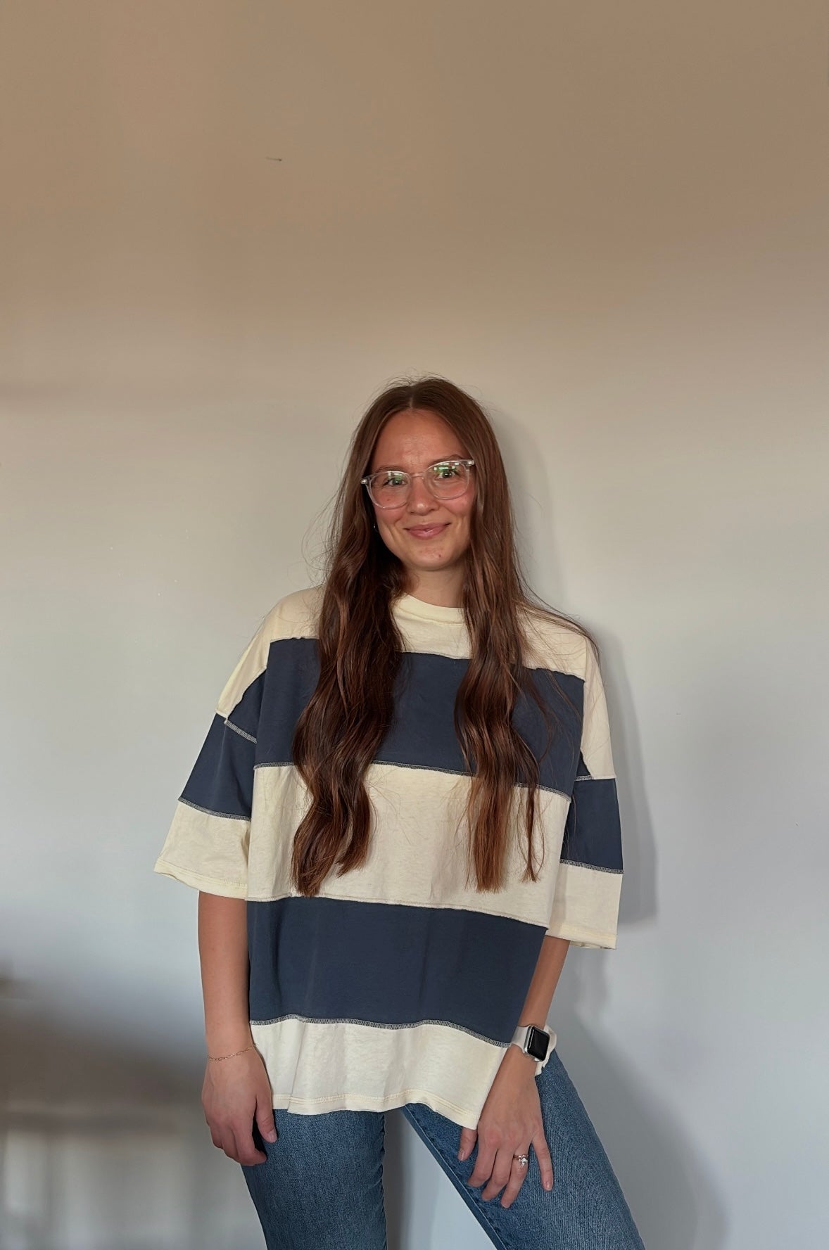 navy + cream striped tee