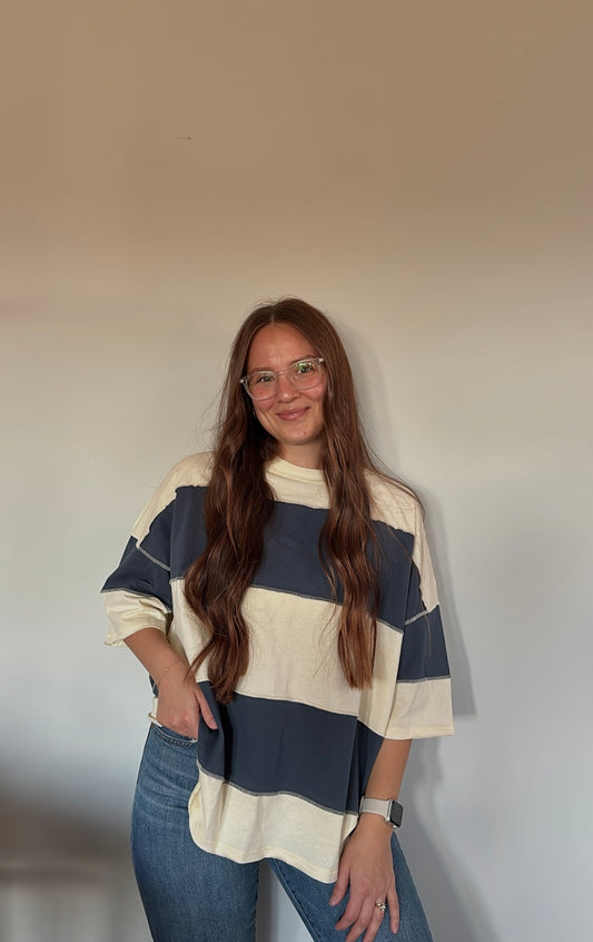 navy + cream striped tee
