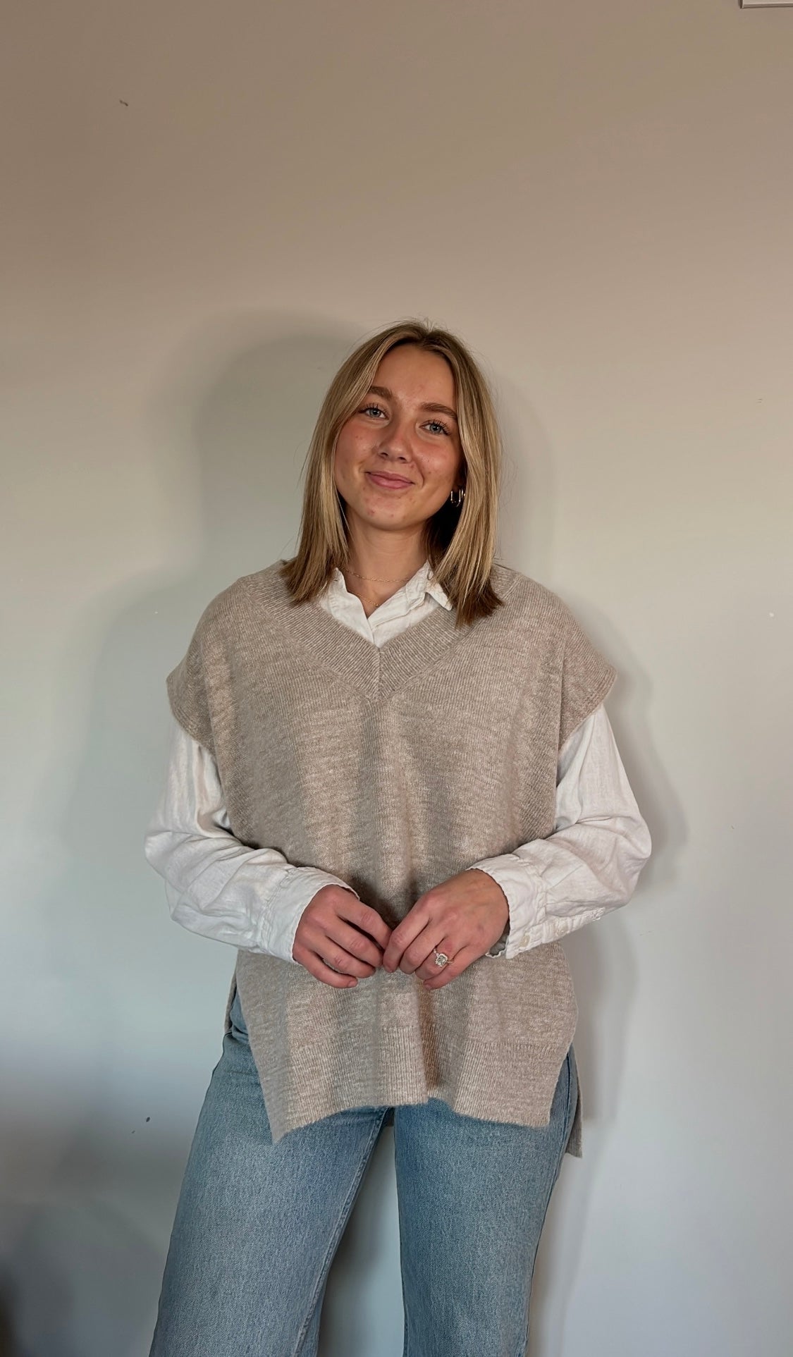 oatmeal knit sweater vest