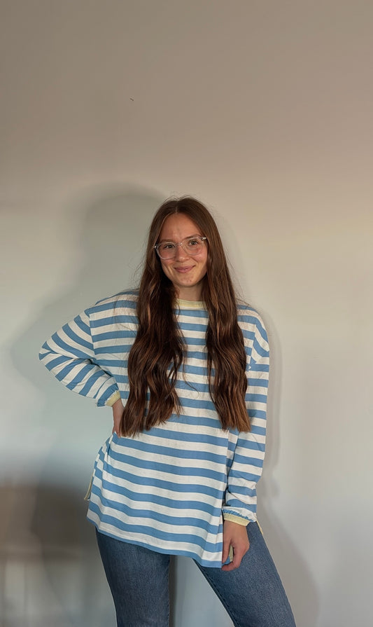 blue + white striped long sleeve