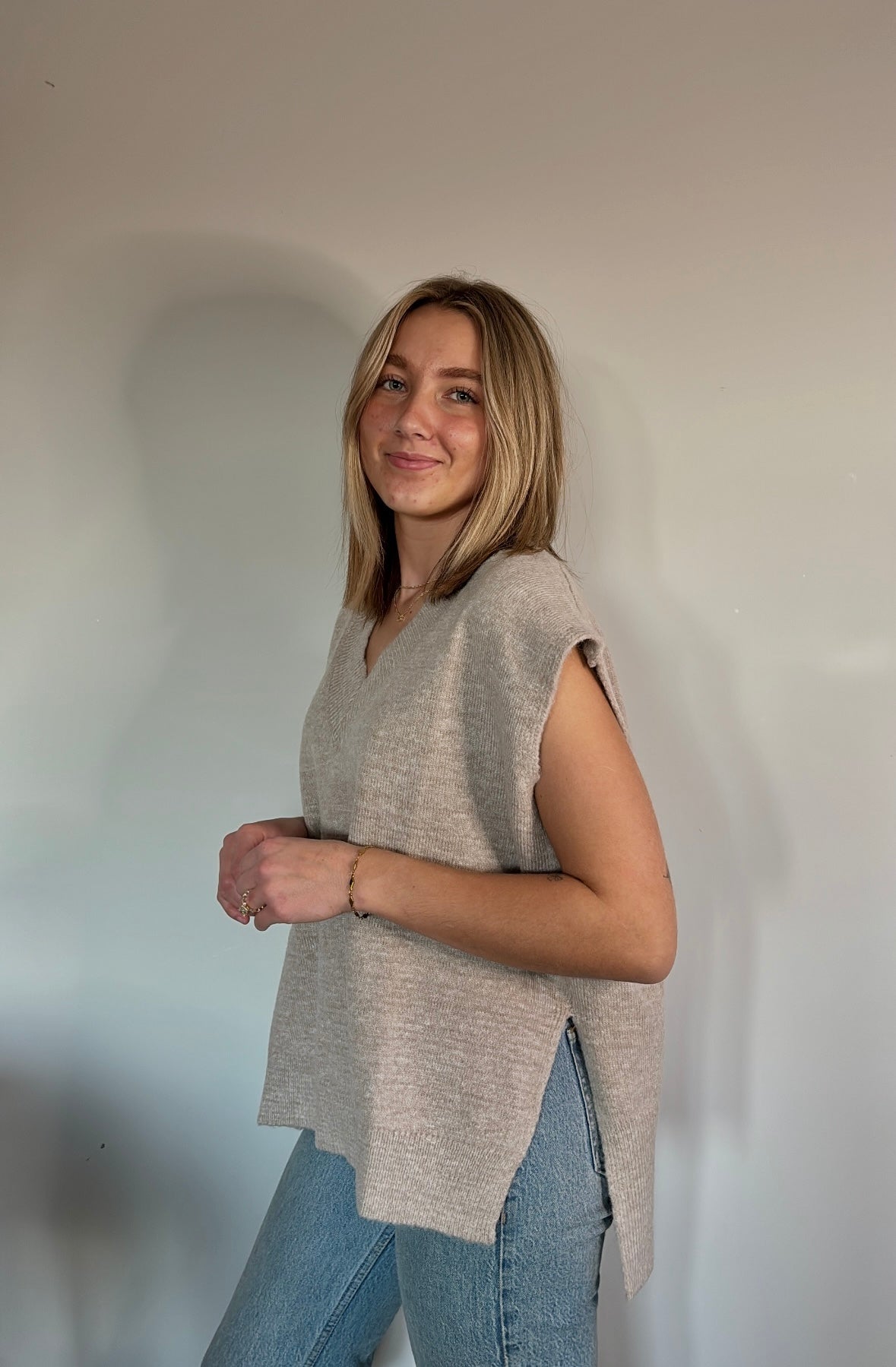 oatmeal knit sweater vest