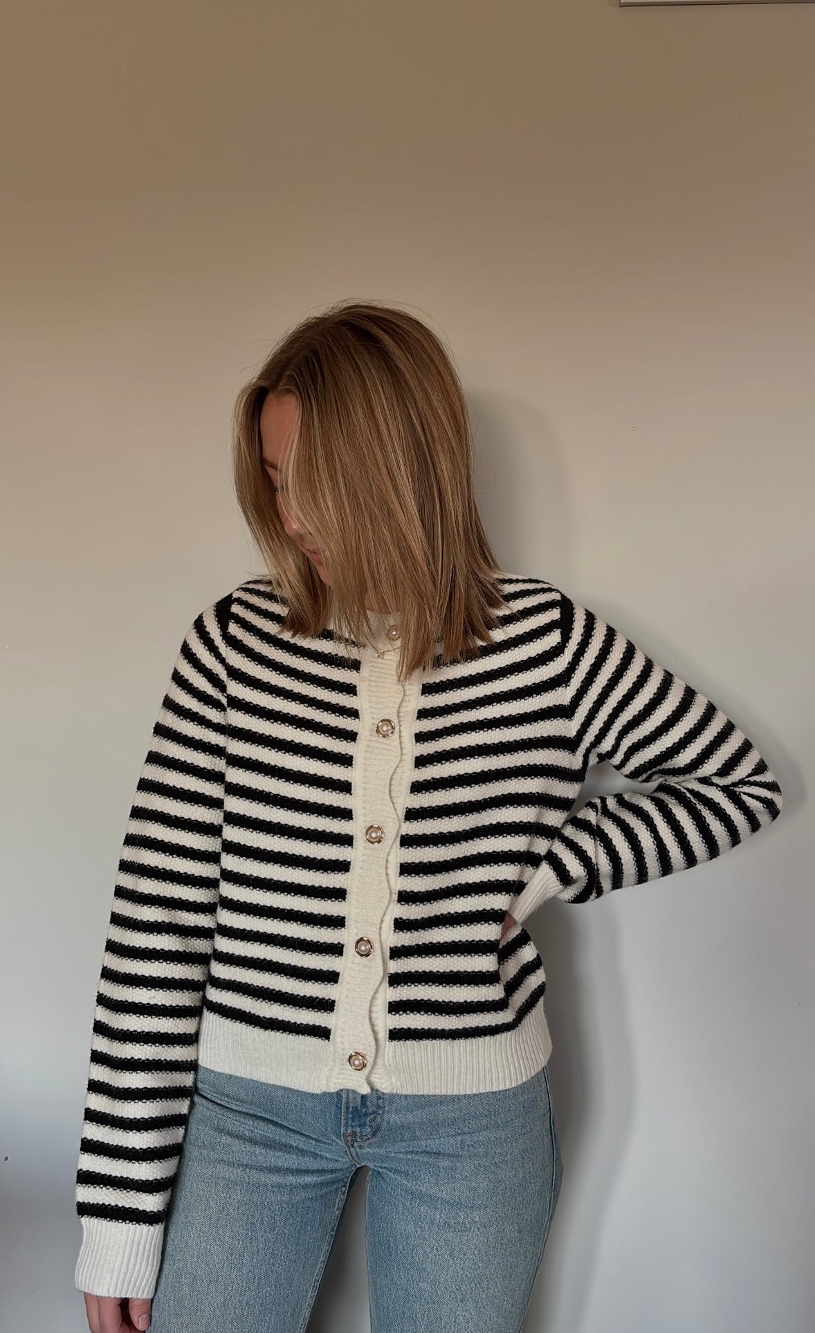 black & white striped cardigan