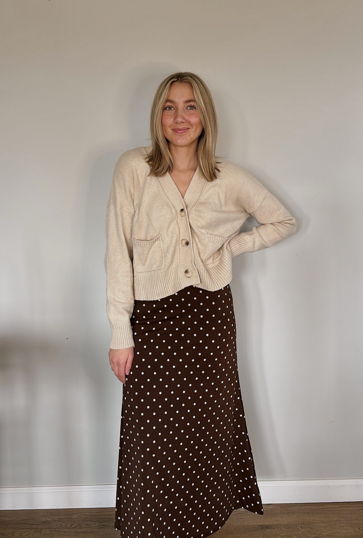 chocolate polka dot skirt