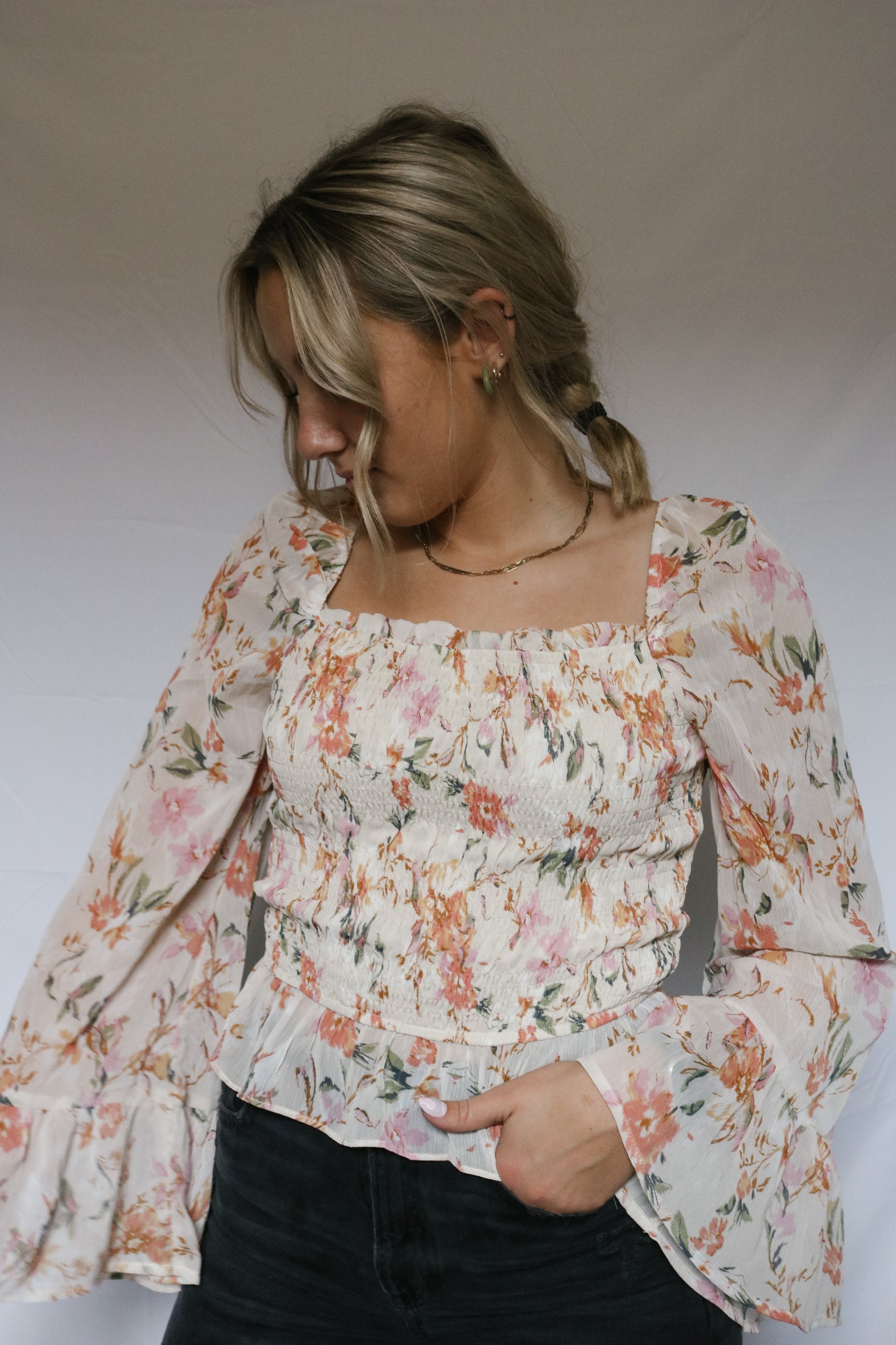 floral smocked blouse