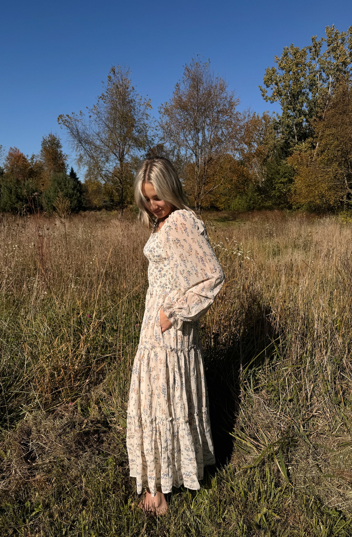 floral smocked midi dress