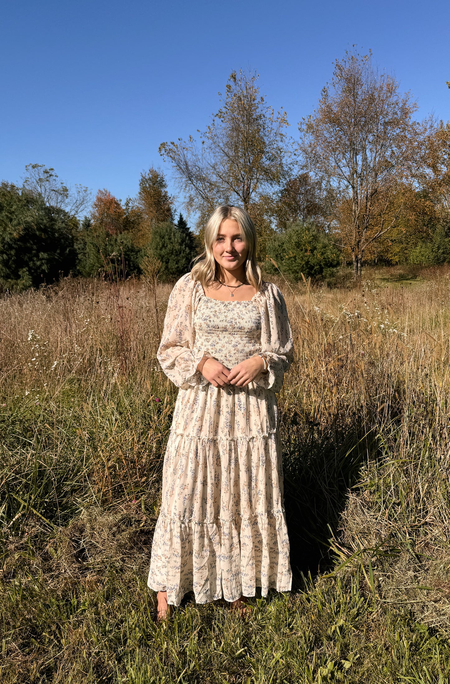 floral smocked midi dress