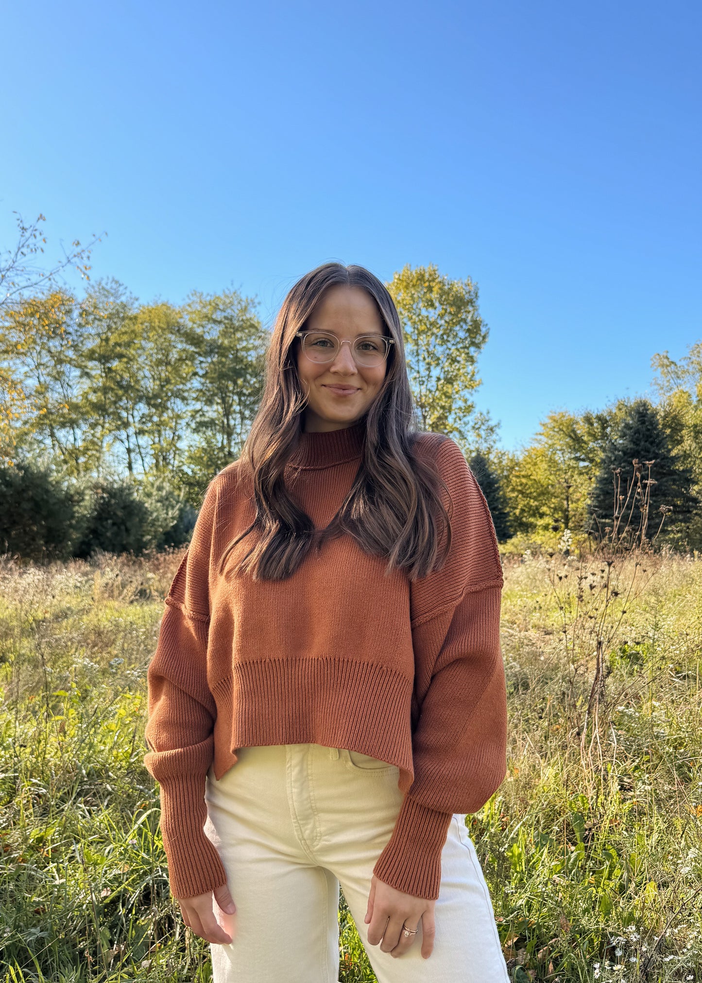 burnt orange mockneck sweater