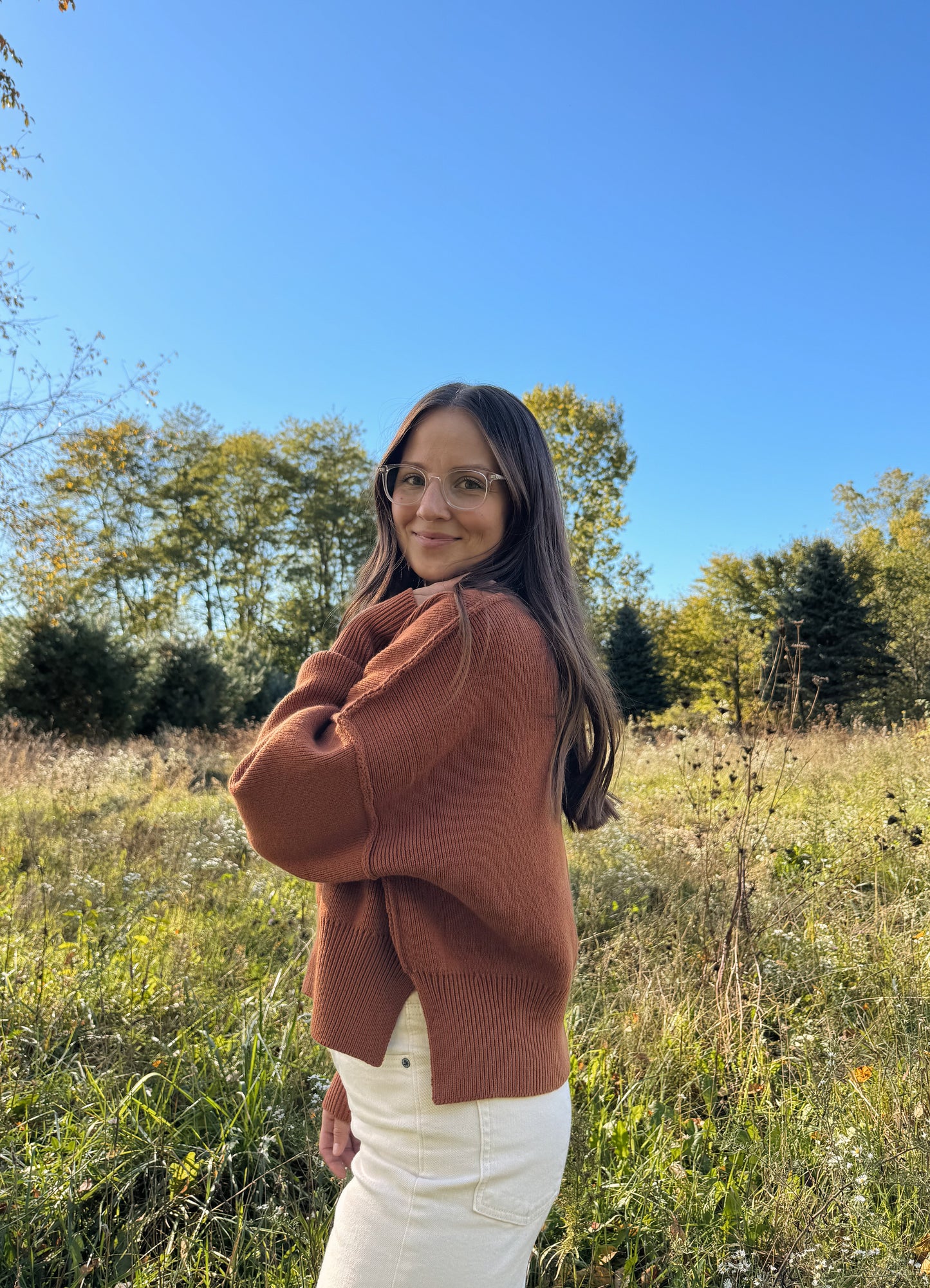 burnt orange mockneck sweater