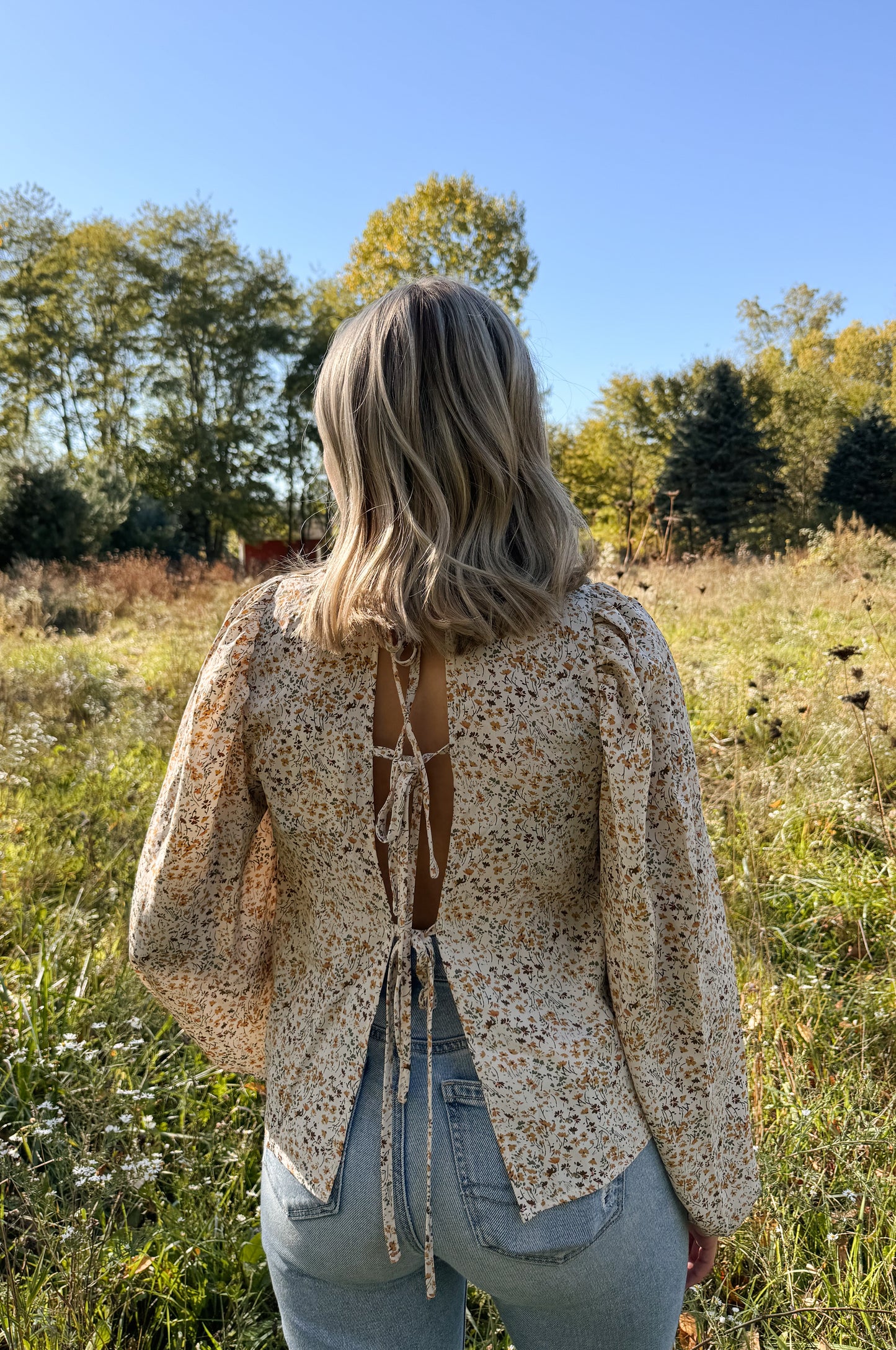 floral back-tie blouse