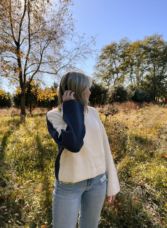 two-toned turtleneck sweater