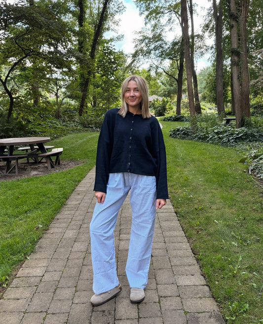 blue striped pants