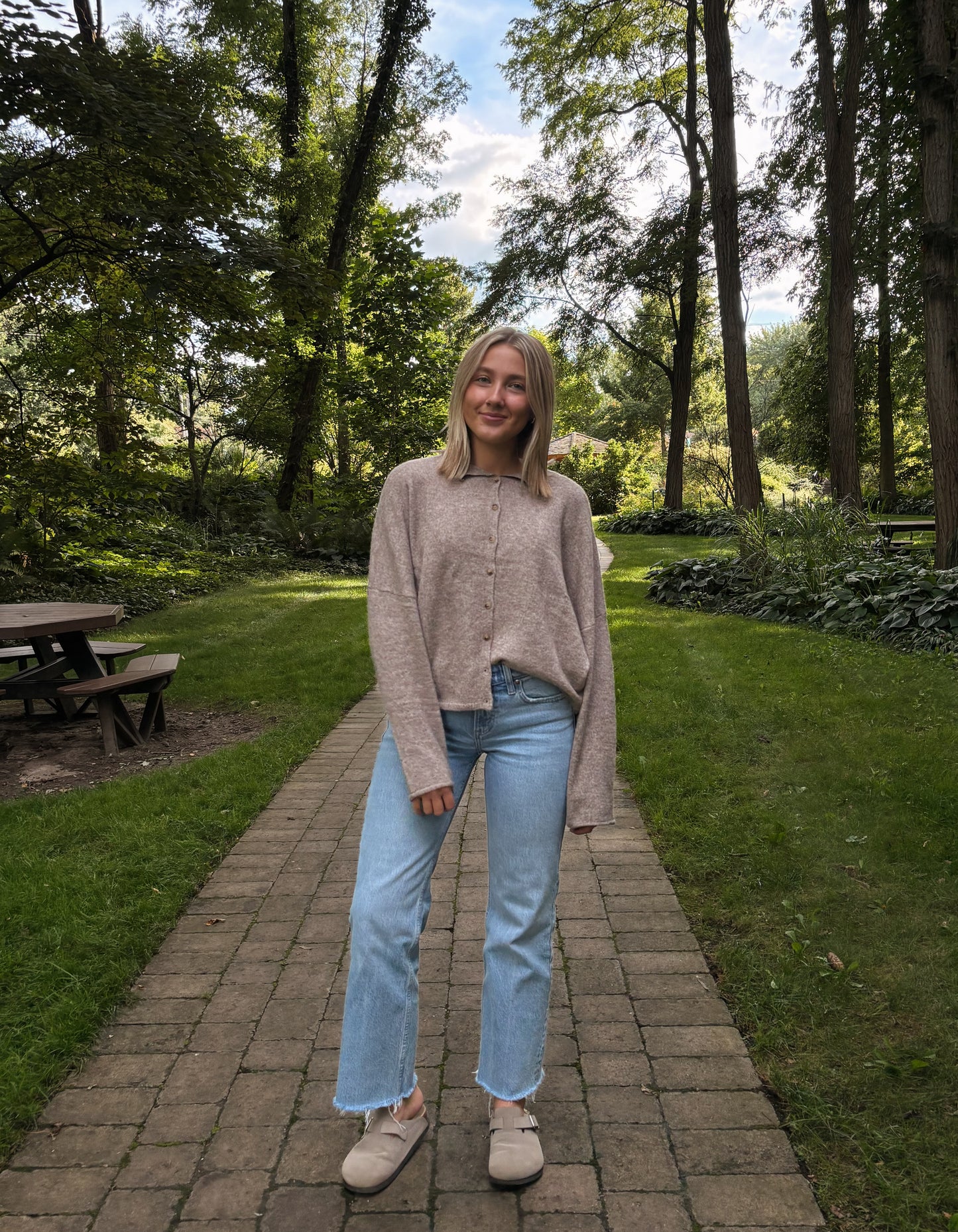 light brown knit cardigan
