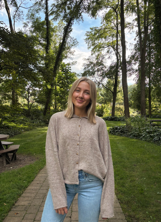 light brown knit cardigan