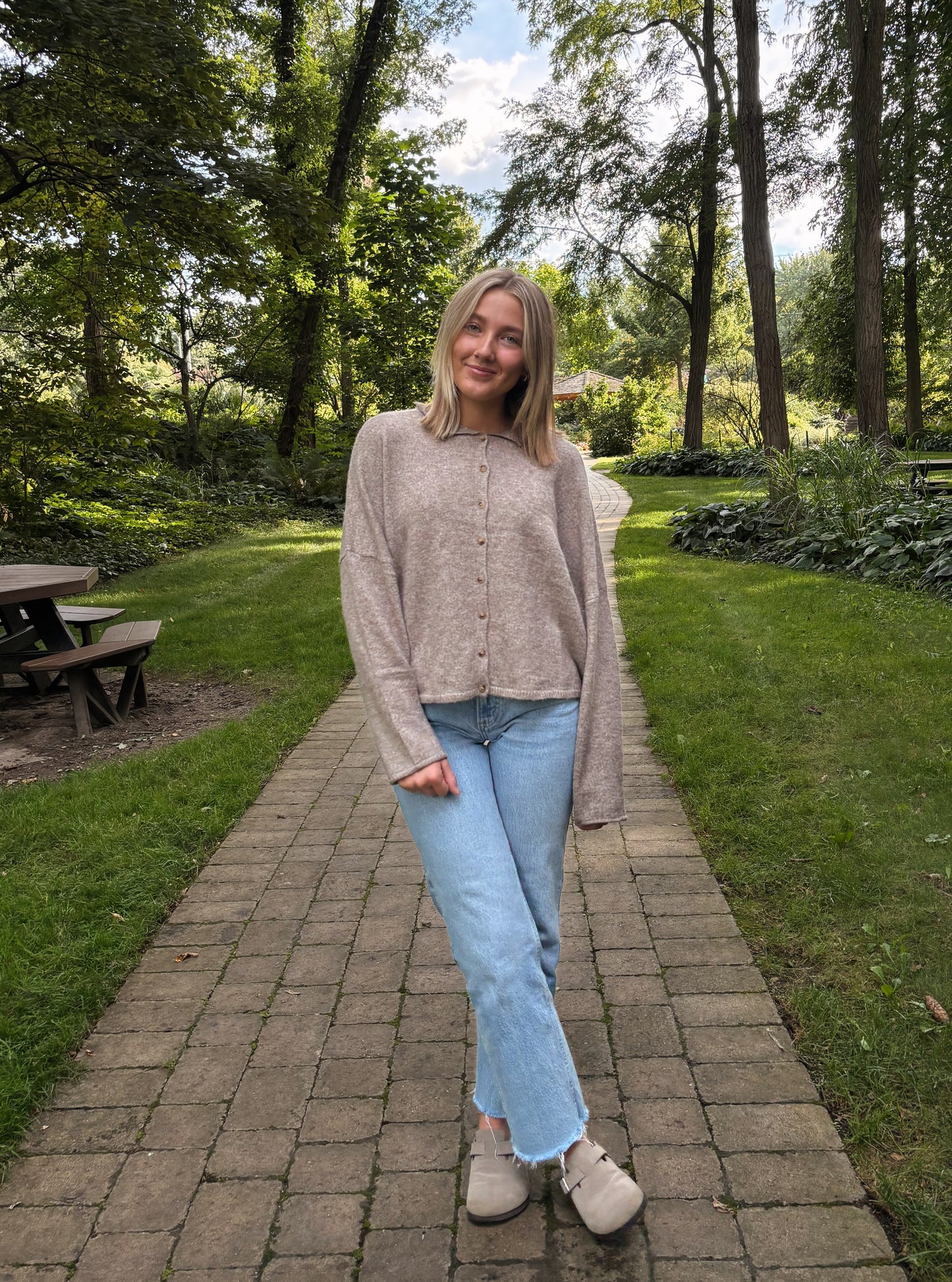light brown knit cardigan