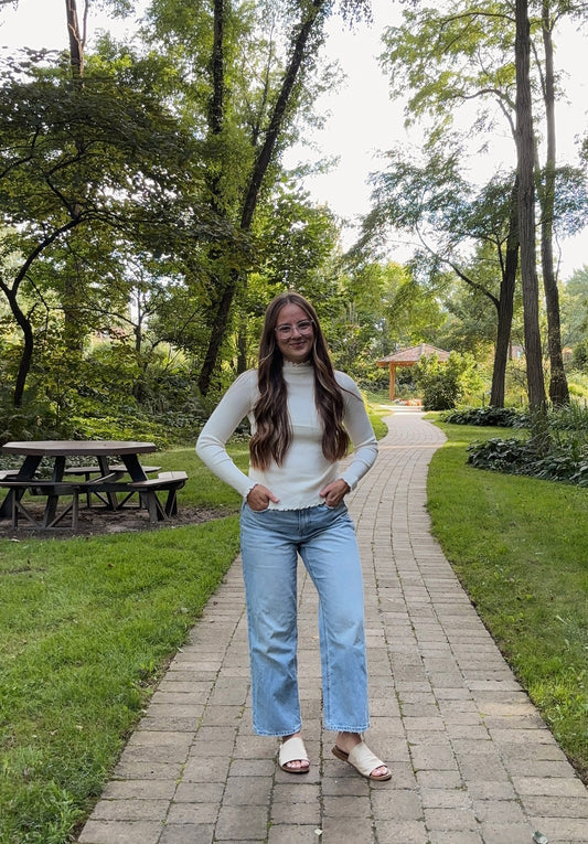 cream ribbed mock neck