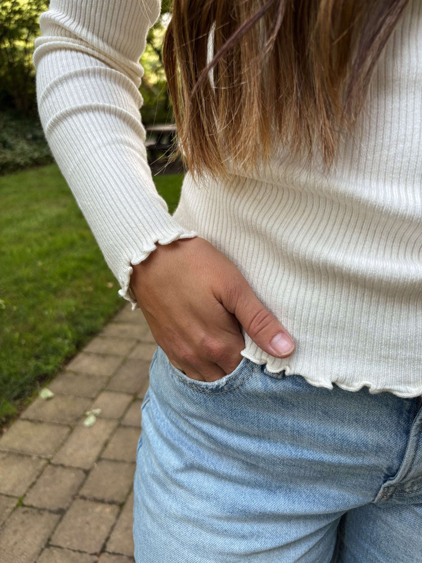 cream ribbed mock neck